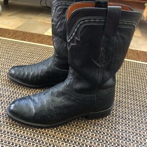 VINTAGE Lucchese 2000 Genuine Black Leather Western Cowboy Rodeo Boots